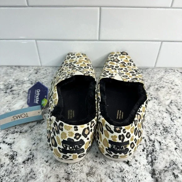 TOM'S ALPARGATA NATURAL GLITTER CHEETAH FAUX FUR LINED SLIP ON SHOES SIZE 10 - Picture 2 of 4